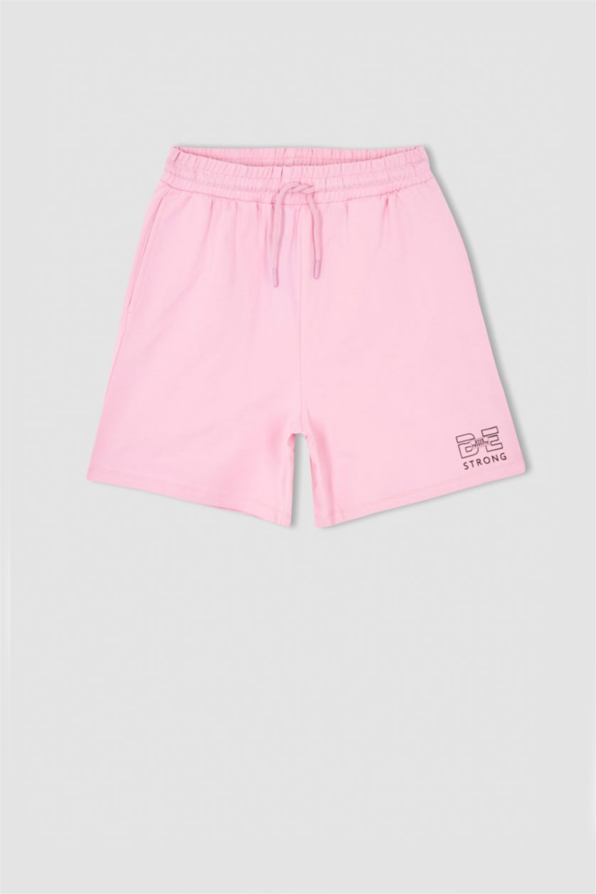 WOMAN Pink Regular Fit High Waisted Minimal Slogan Print Short