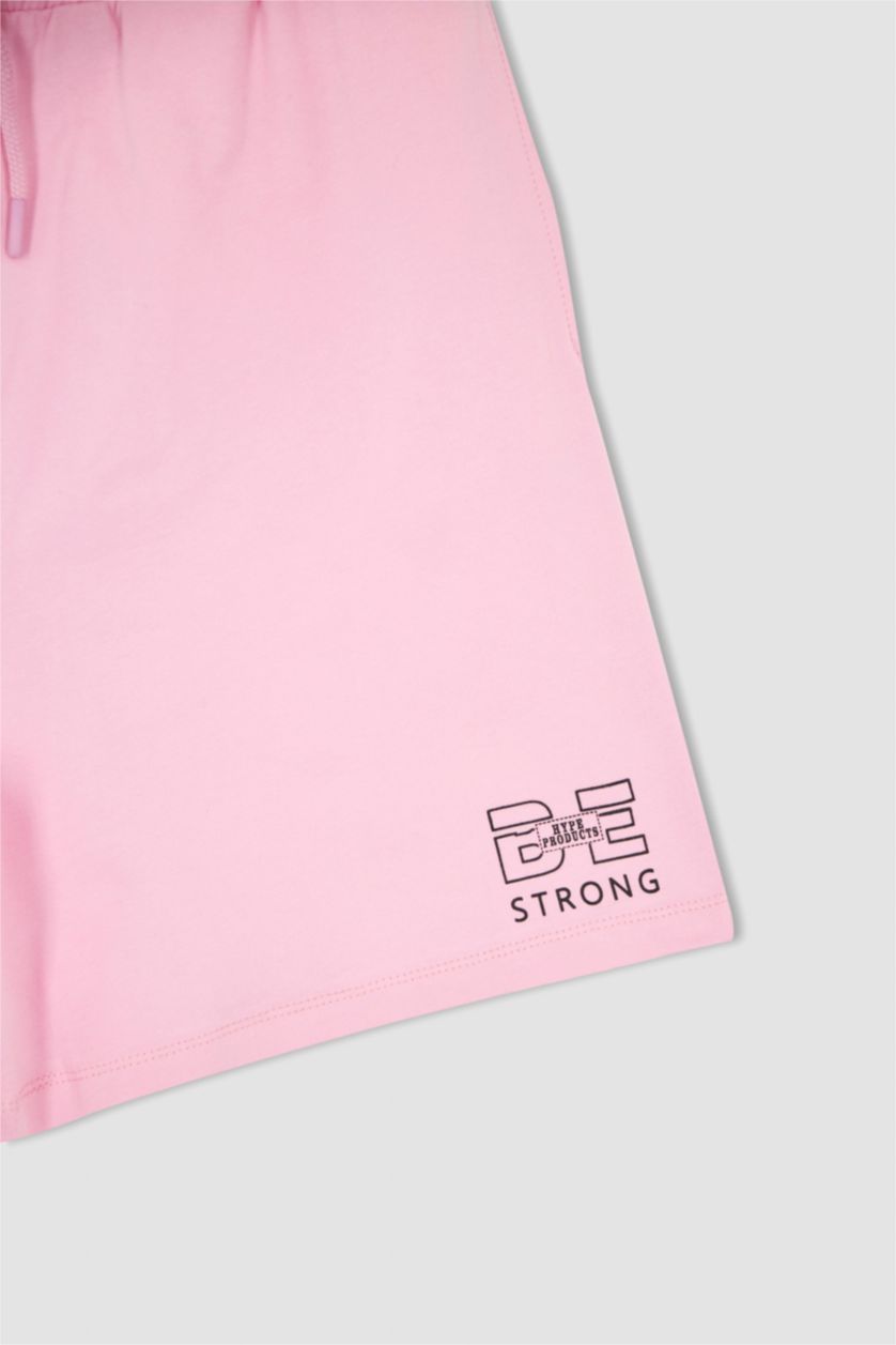 WOMAN Pink Regular Fit High Waisted Minimal Slogan Print Short