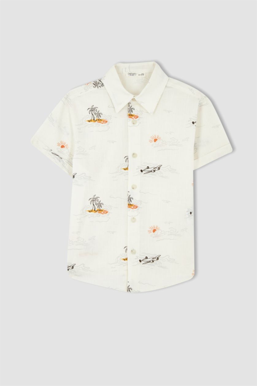 BOYS & TEENS Ecru Boy Regular Fit Short Sleeve Printed Shirt