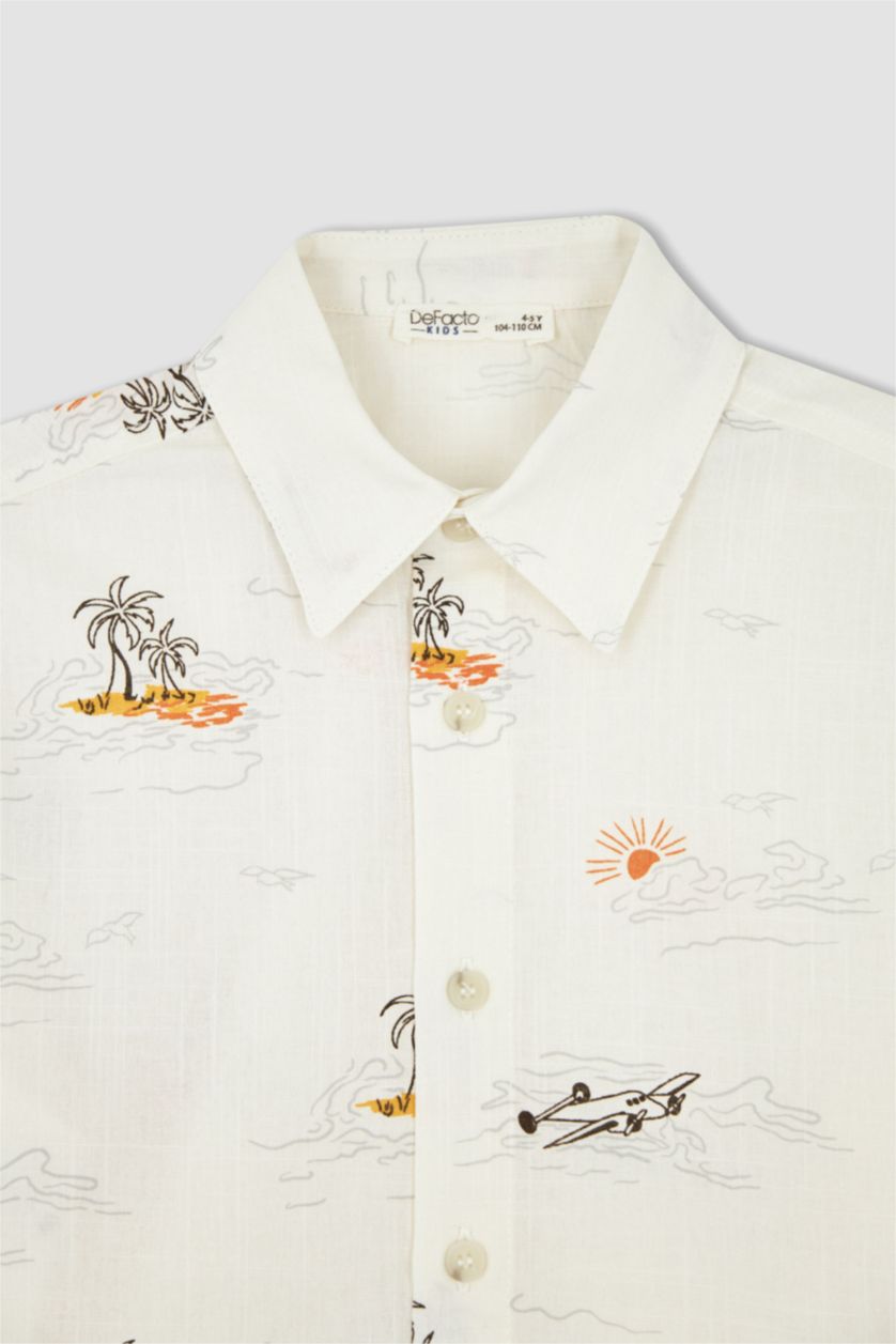 BOYS & TEENS Ecru Boy Regular Fit Short Sleeve Printed Shirt