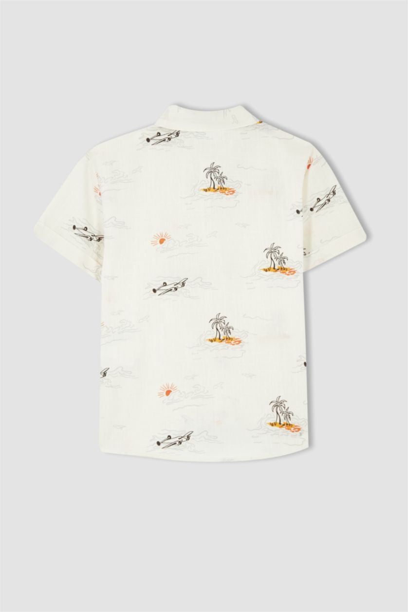 BOYS & TEENS Ecru Boy Regular Fit Short Sleeve Printed Shirt