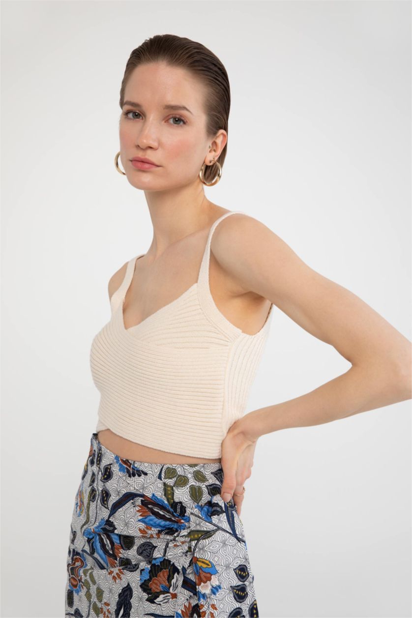 WOMAN Ecru Fitted Strappy Crop Top