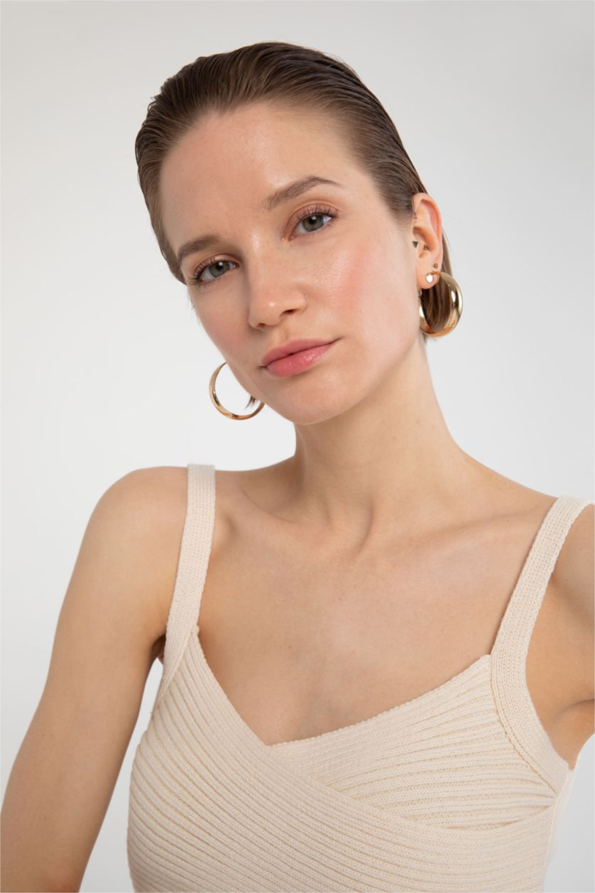 WOMAN Ecru Fitted Strappy Crop Top