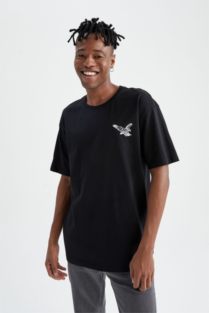 HOMME Noir T-shirt à manches courtes Coupe boxy