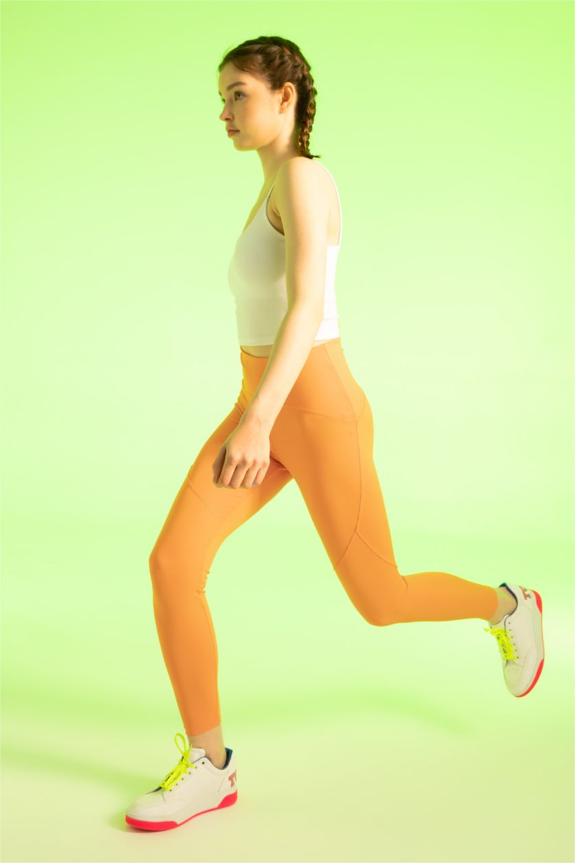 Женщины Оранжевый Спортивные леггинсы с высокой талией, DeFactoFit