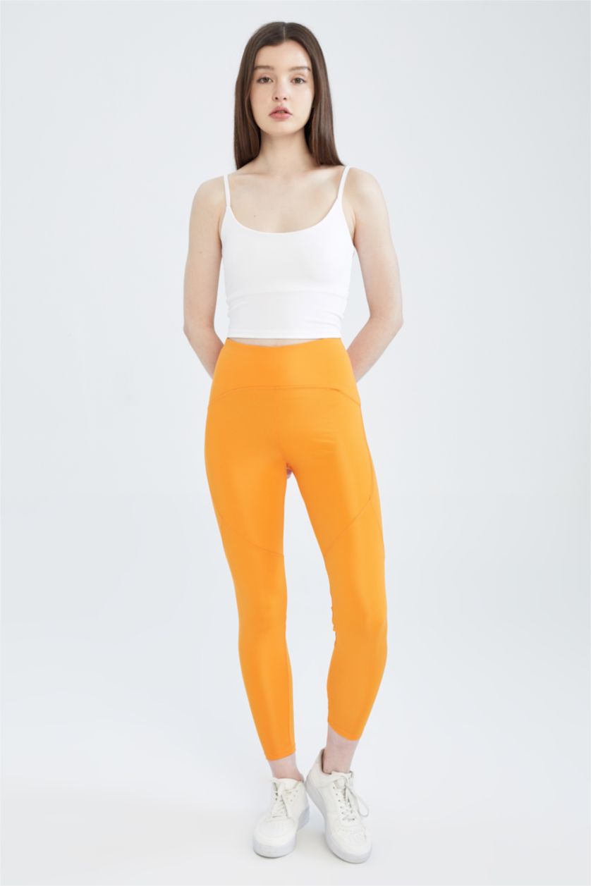 Женщины Оранжевый Спортивные леггинсы с высокой талией, DeFactoFit