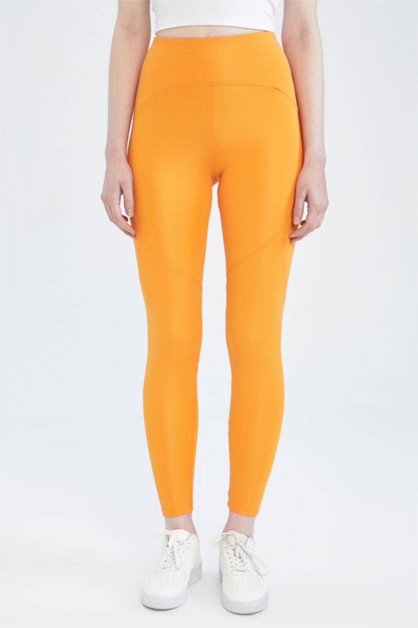 Женщины Оранжевый Спортивные леггинсы с высокой талией, DeFactoFit