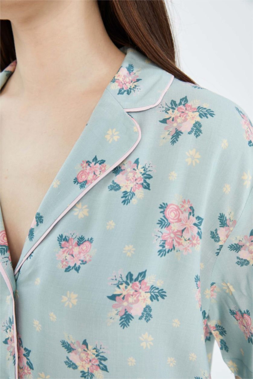 نساء نعناع بلوزة مطبوعة قصة عادية بياقة قميص