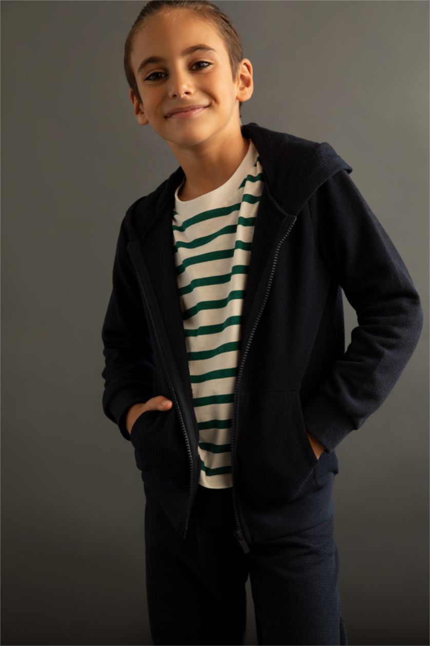 BOYS & TEENS NAVY Regular Fit Hooded Cardigan