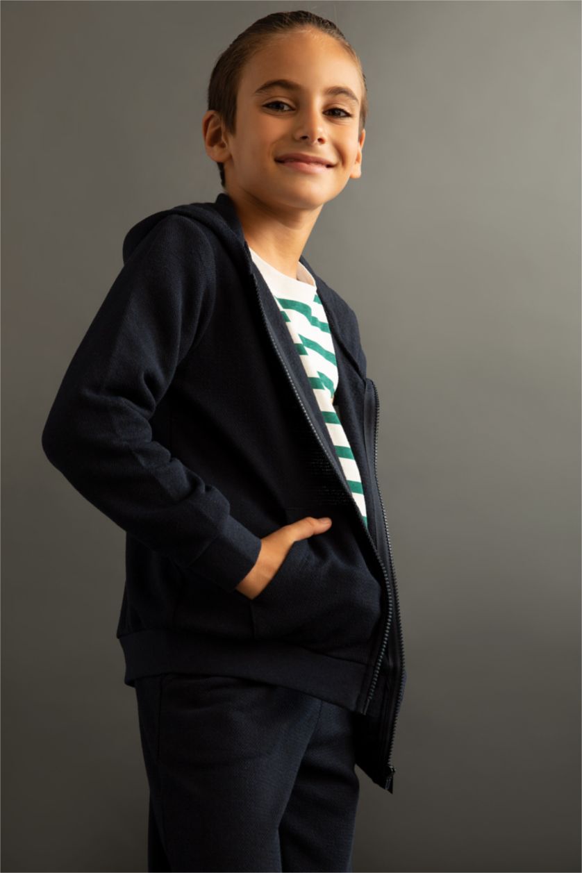 BOYS & TEENS NAVY Regular Fit Hooded Cardigan