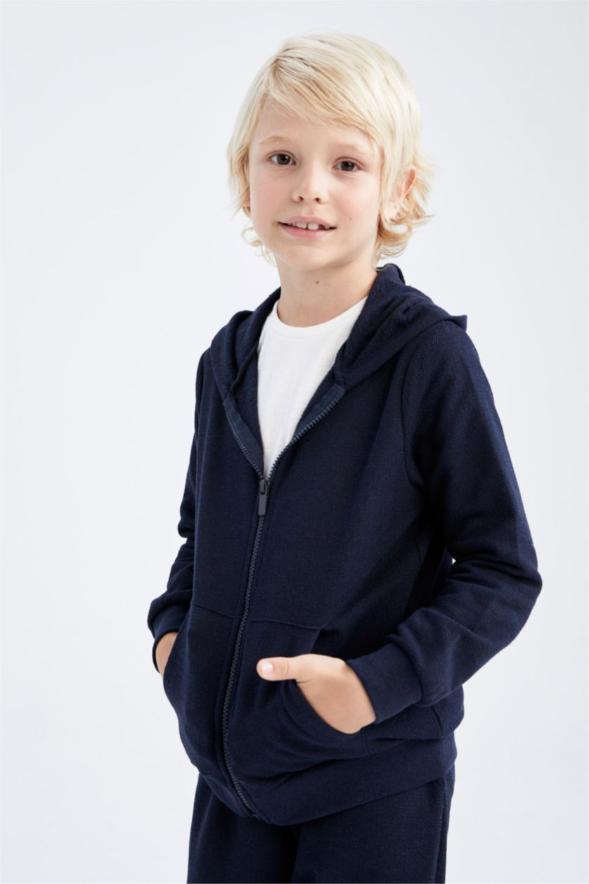 BOYS & TEENS NAVY Regular Fit Hooded Cardigan