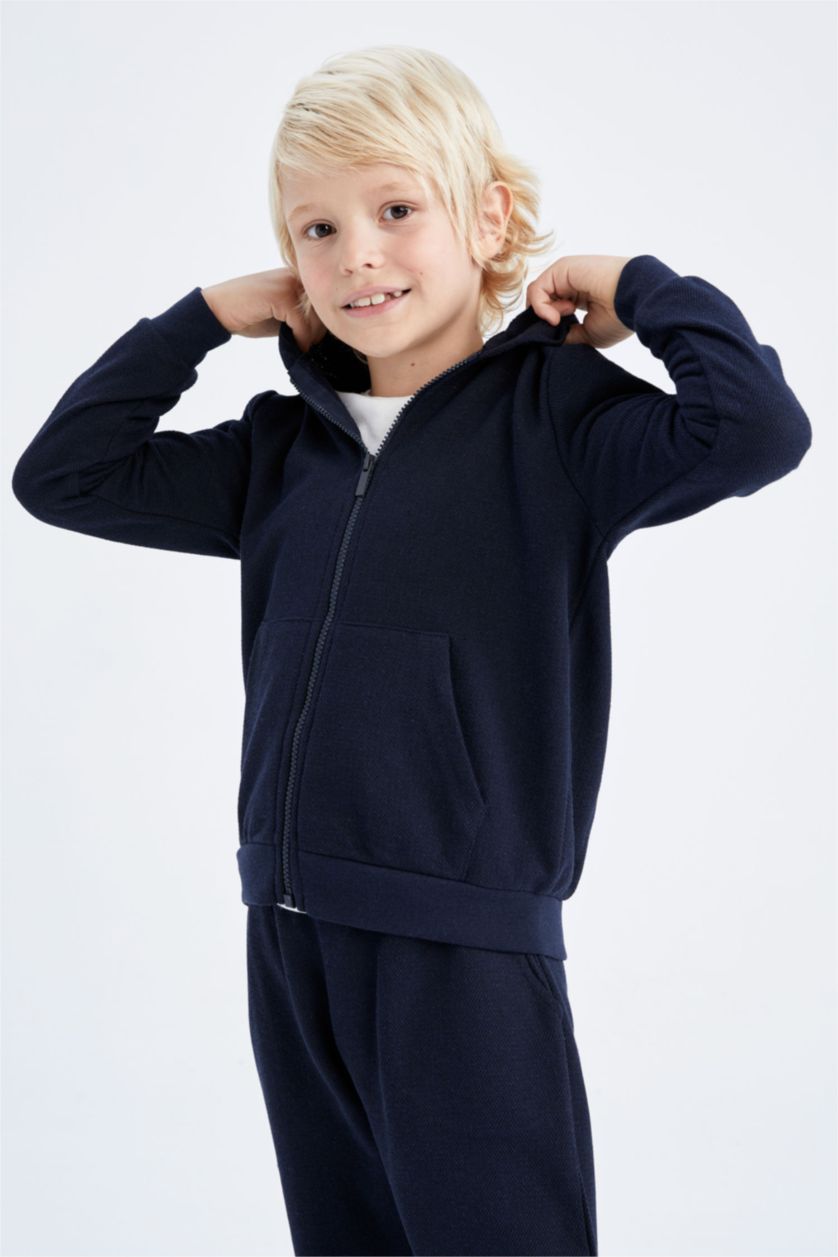 BOYS & TEENS NAVY Regular Fit Hooded Cardigan