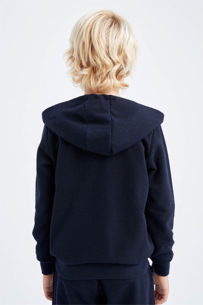 BOYS & TEENS NAVY Regular Fit Hooded Cardigan