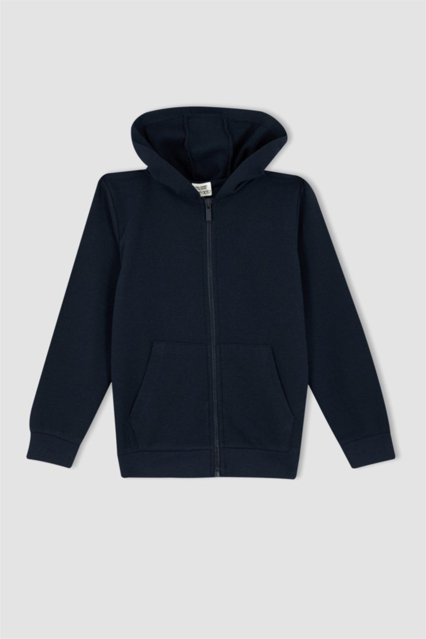 BOYS & TEENS NAVY Regular Fit Hooded Cardigan