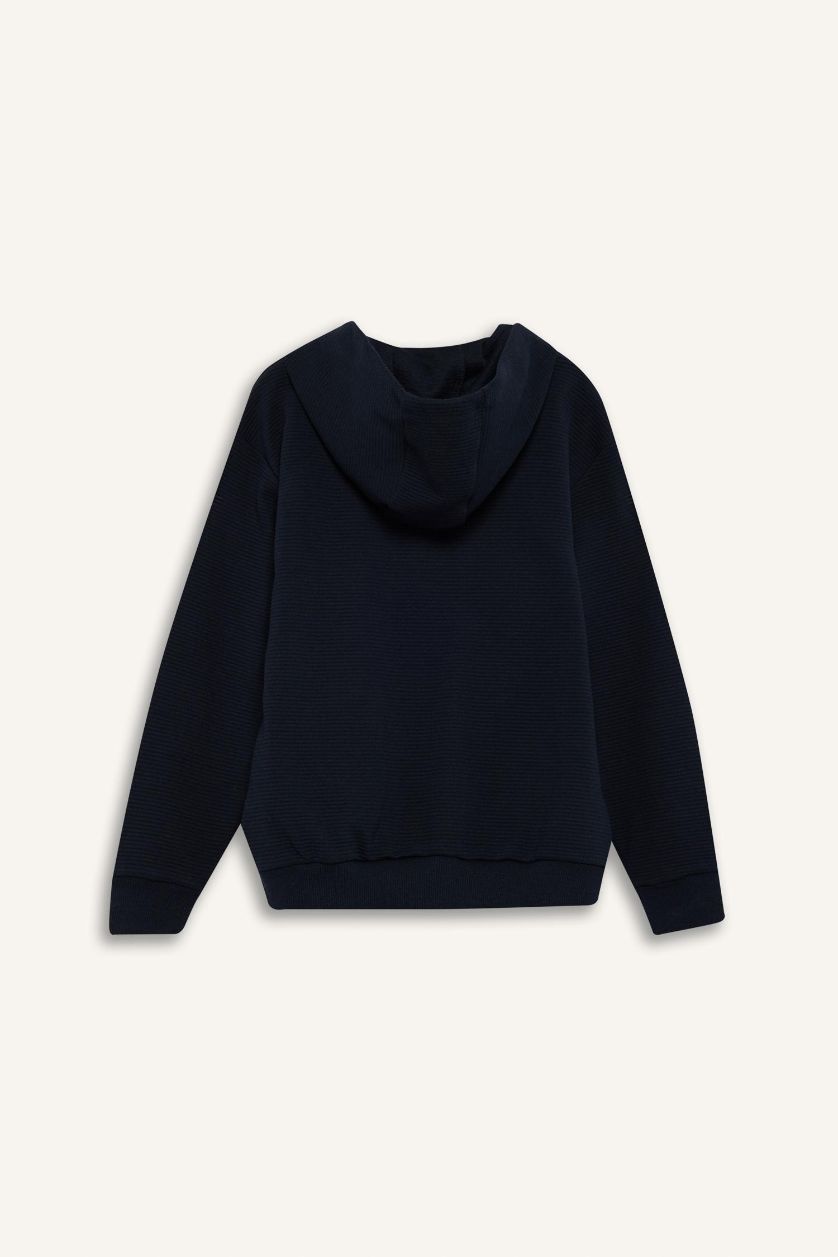 Erkek Çocuk - Genç Erkek Siyah Kapüşonlu Okul Fermuarlı Sweatshirt Erkek Çocuk