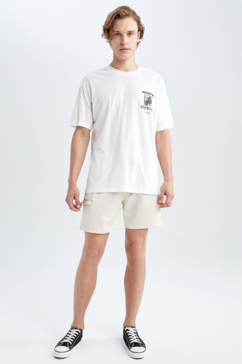 MAN White Coool Boxy Fit Crew Neck Printed Cotton Combed Cotton T-Shirt