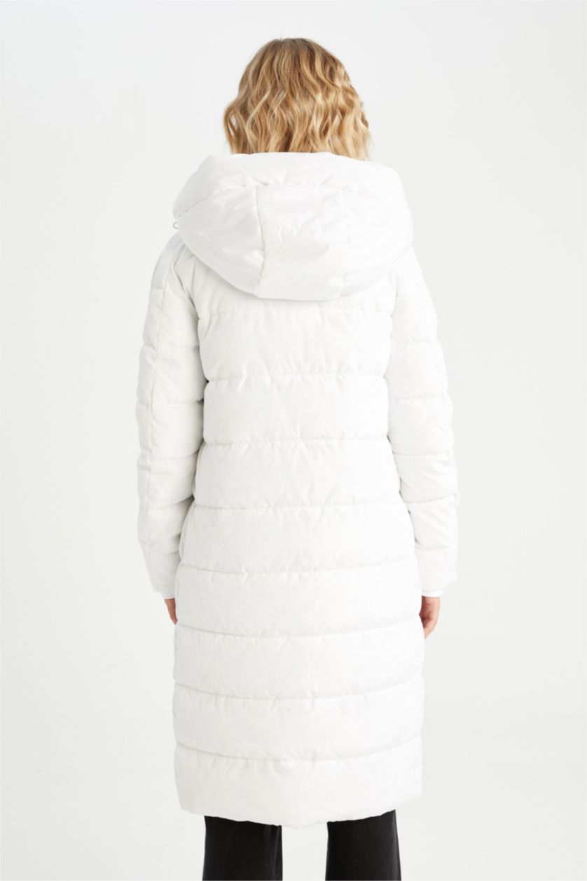 FEMME Blanc Manteau Long Coupe Regular Avec Capuche İmperméable