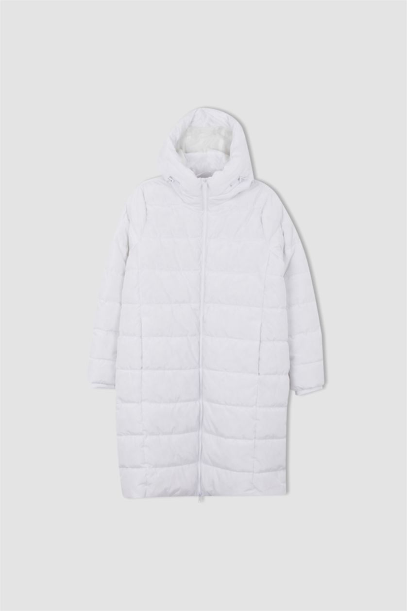 FEMME Blanc Manteau Long Coupe Regular Avec Capuche İmperméable