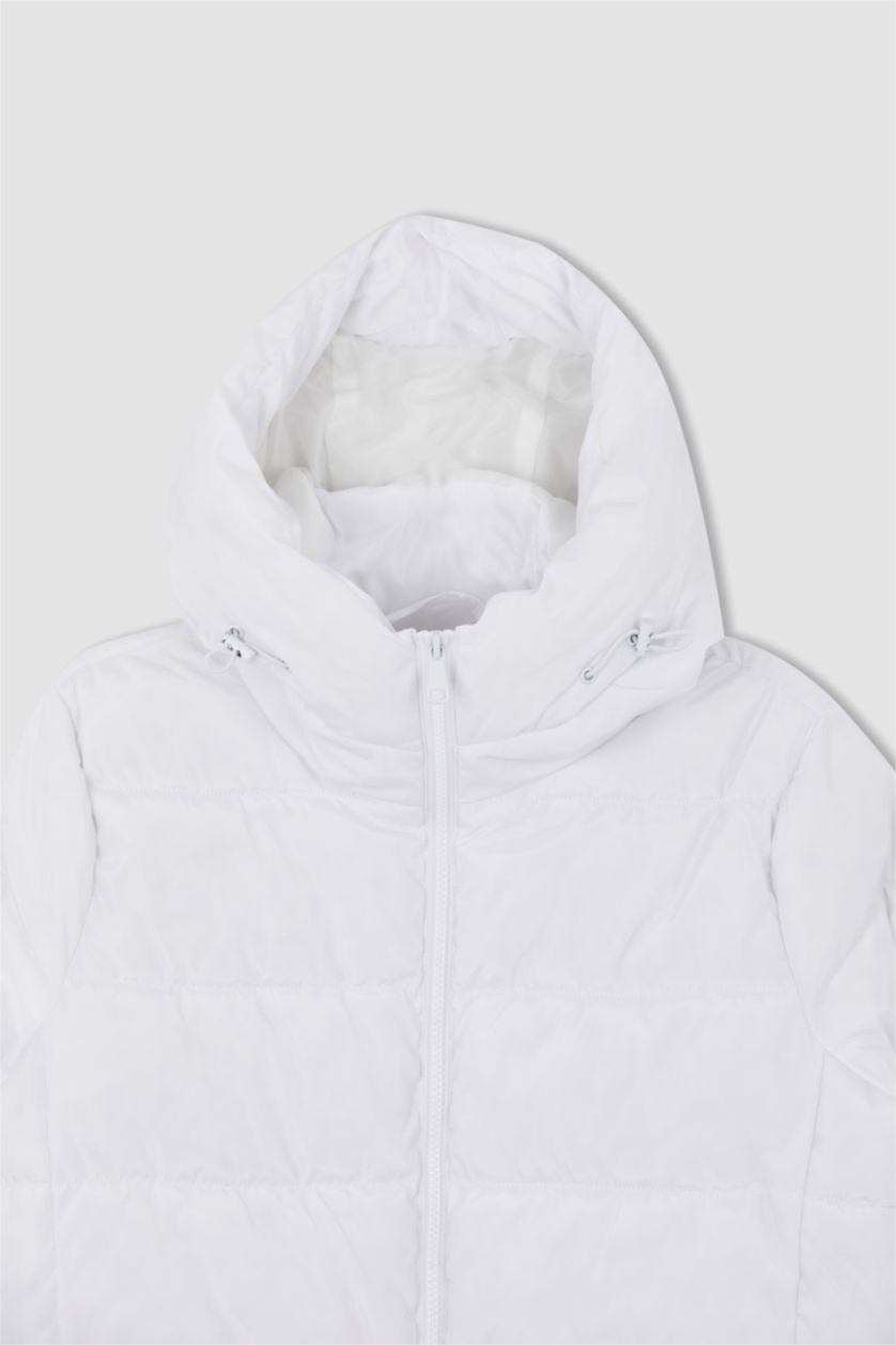 FEMME Blanc Manteau Long Coupe Regular Avec Capuche İmperméable