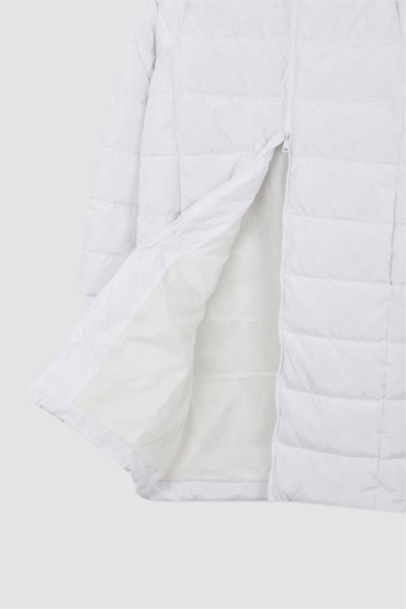 FEMME Blanc Manteau Long Coupe Regular Avec Capuche İmperméable