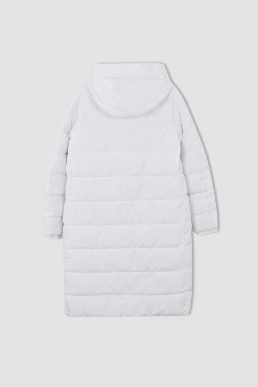 FEMME Blanc Manteau Long Coupe Regular Avec Capuche İmperméable