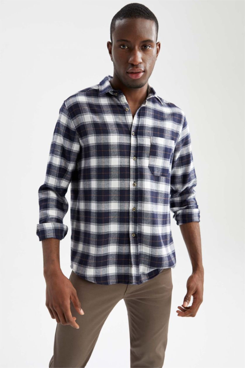 MAN Indigo Regular Fit Long Sleeve Square Print Shirt