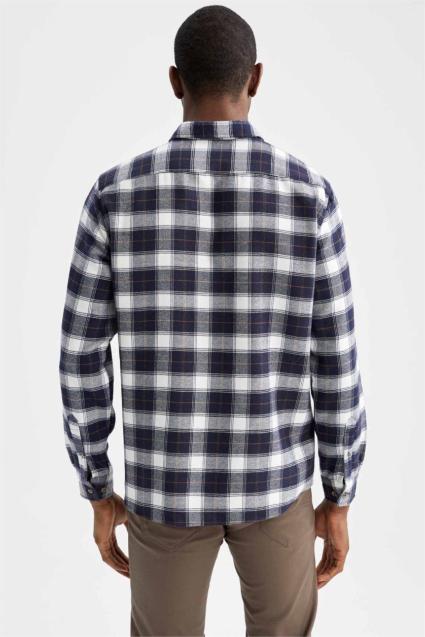 MAN Indigo Regular Fit Long Sleeve Square Print Shirt