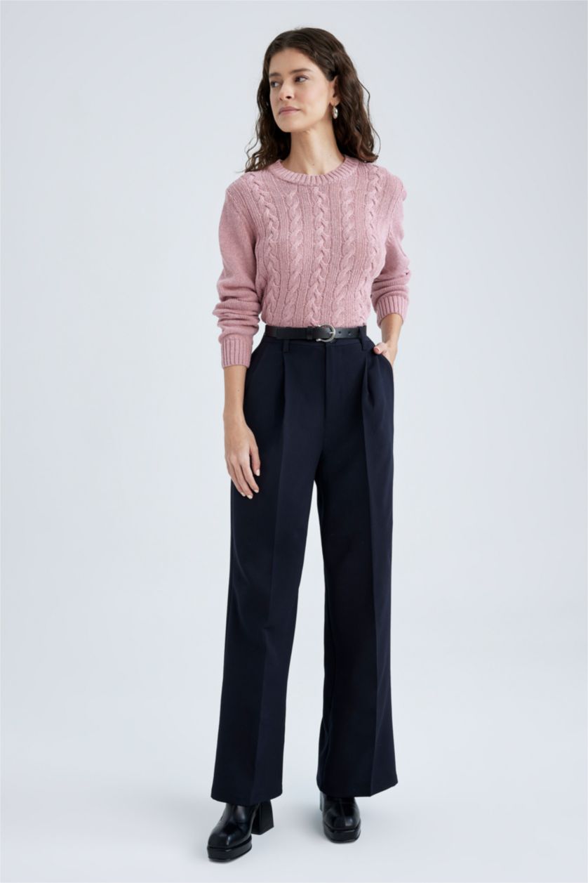 Kadın Lila Regular Fıt Bisiklet Yaka Kazak