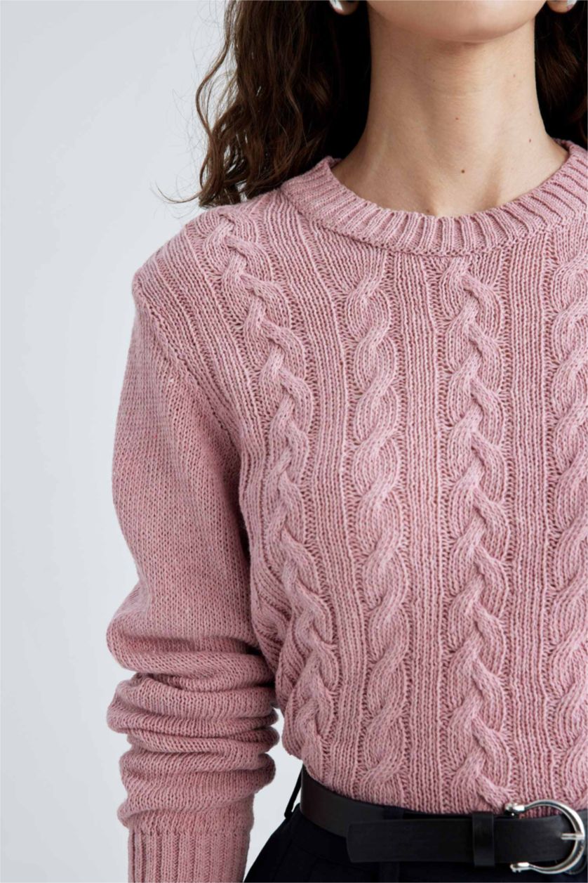 Kadın Lila Regular Fıt Bisiklet Yaka Kazak