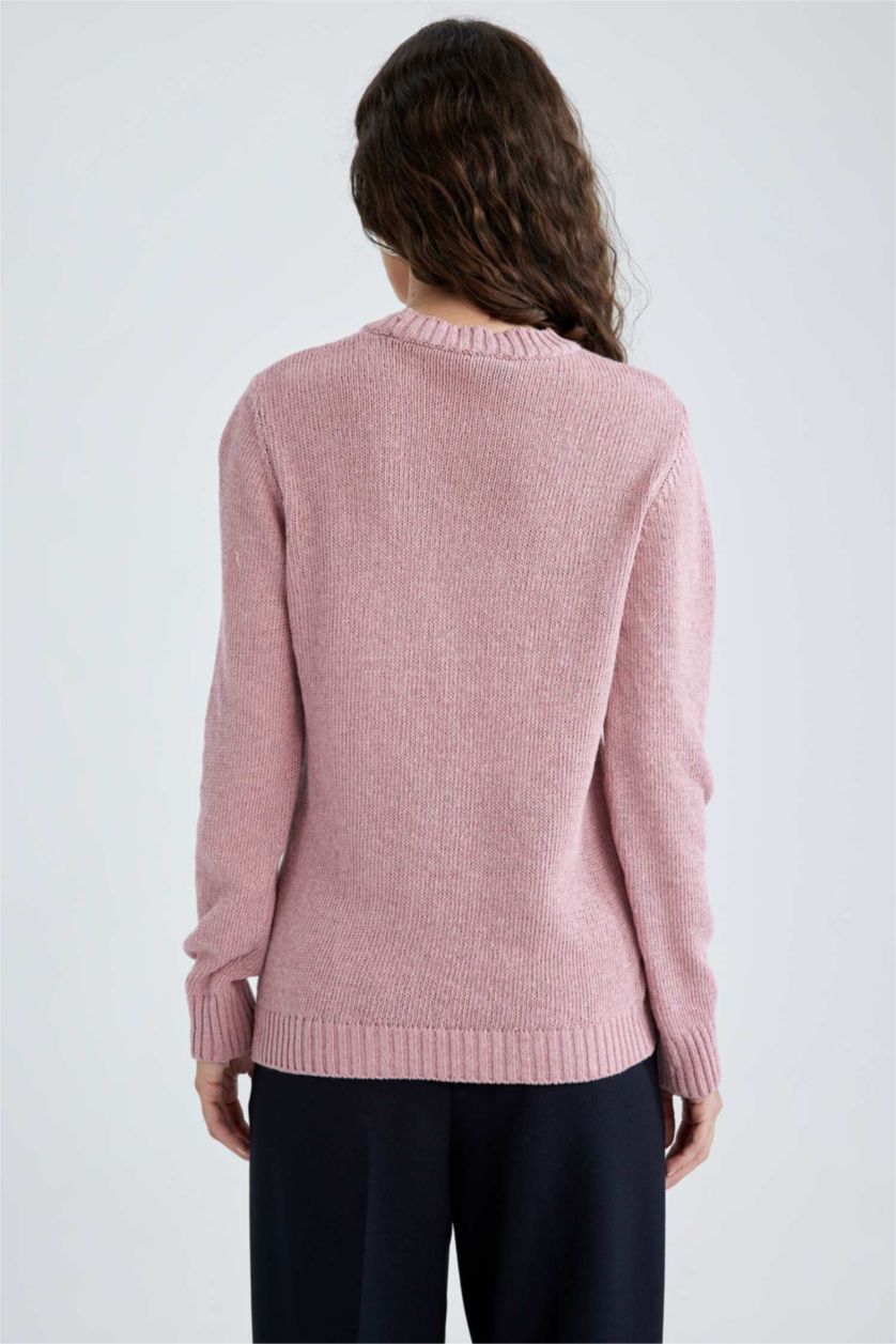 Kadın Lila Regular Fıt Bisiklet Yaka Kazak