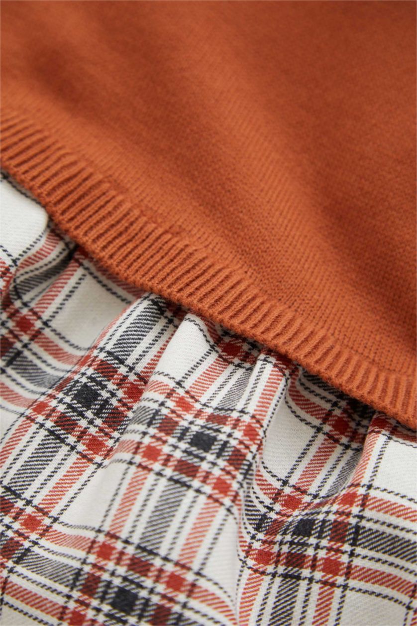 BABY GIRL Dark Orange Regular Fit Plaid Long Sleeve Dress