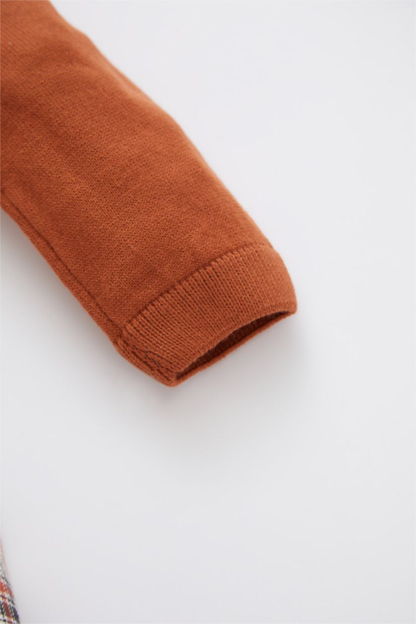 BABY GIRL Dark Orange Regular Fit Plaid Long Sleeve Dress