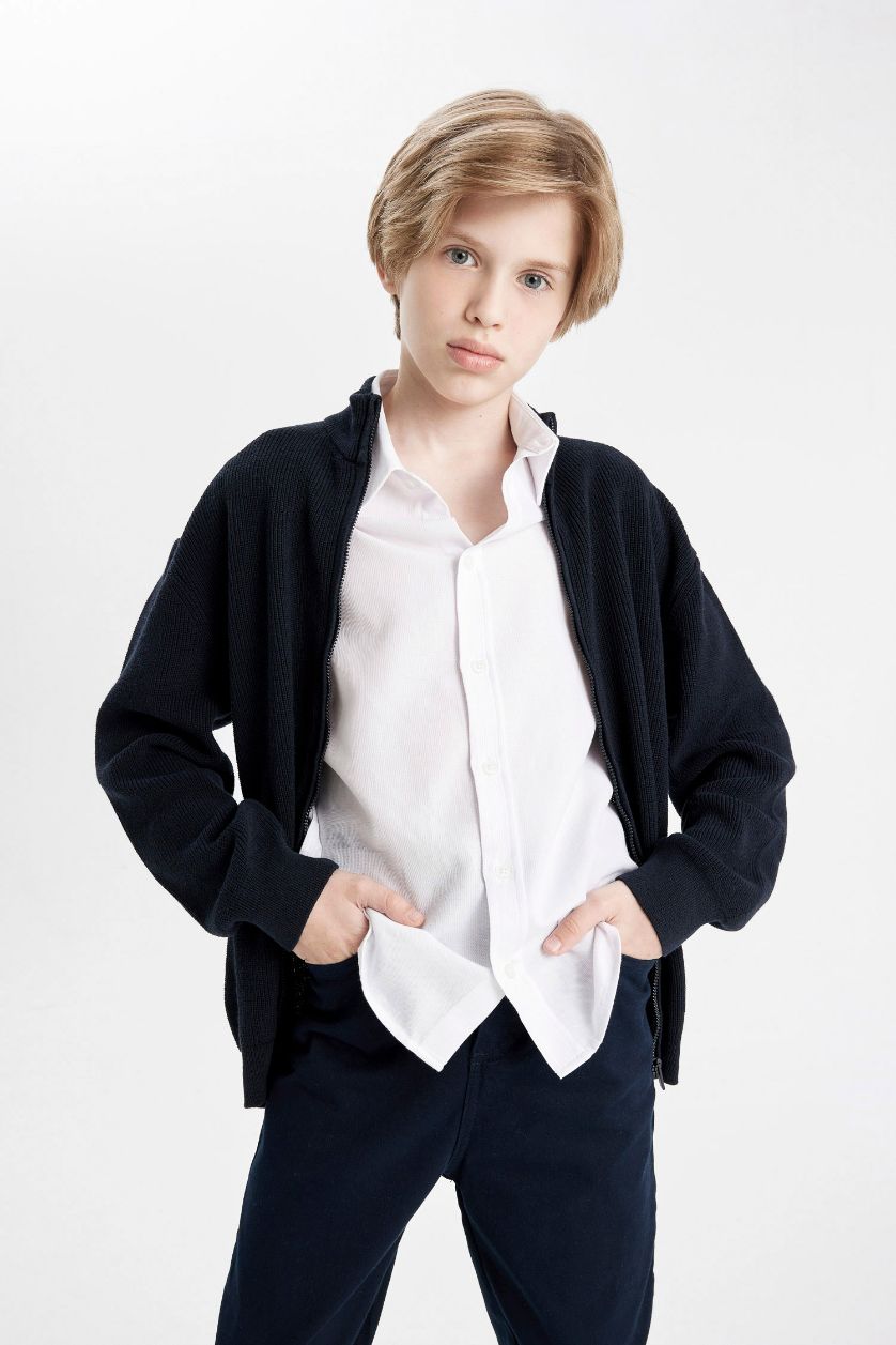 BOYS & TEENS NAVY Boy Zippered Navy Blue School Cardigan
