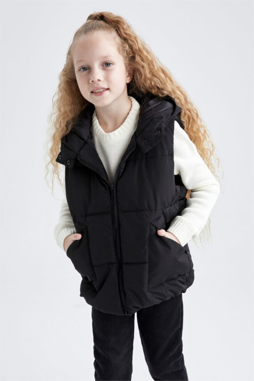 FILLES Noir Gilet Coupe Régulière À capuche Fille