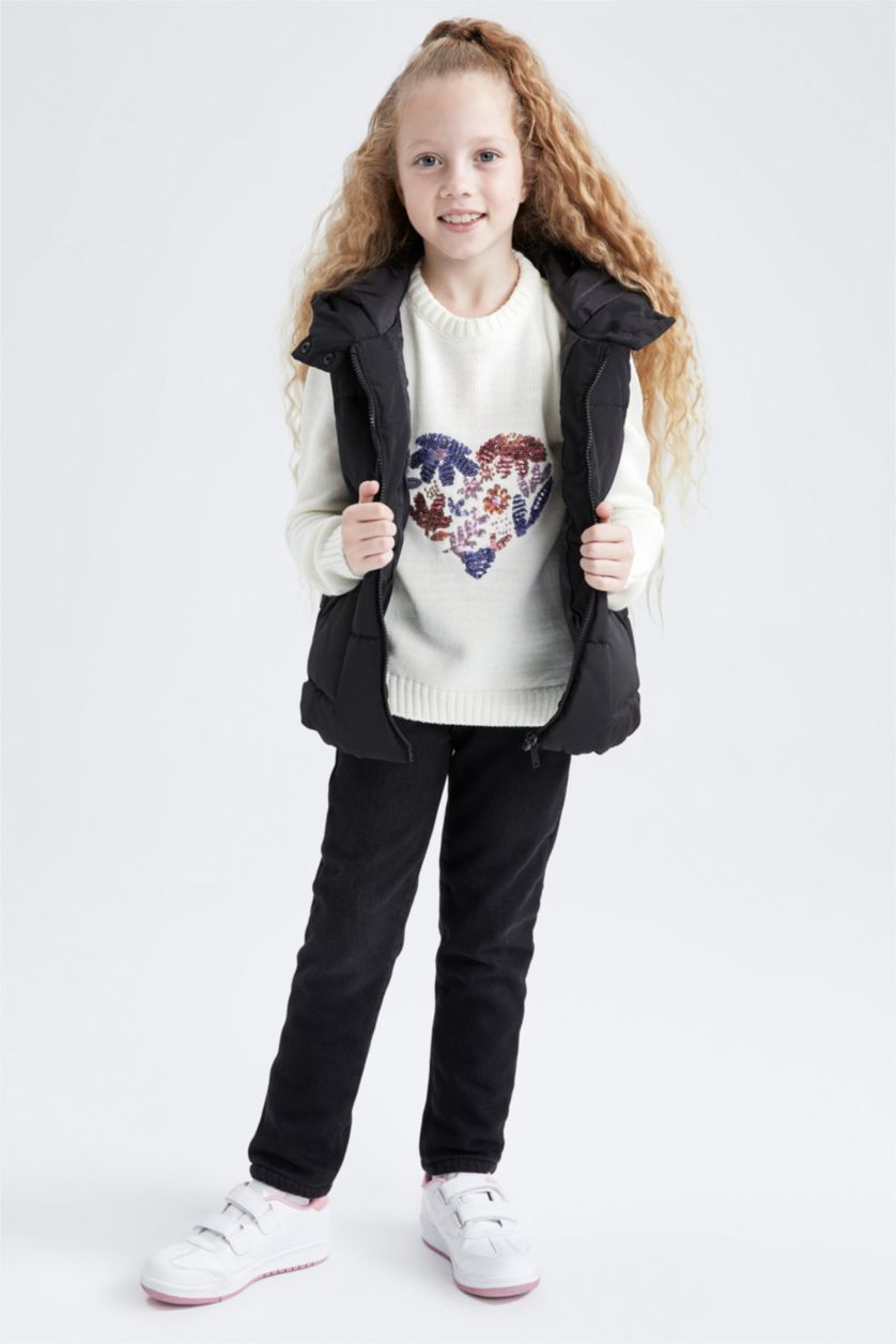 FILLES Noir Gilet Coupe Régulière À capuche Fille