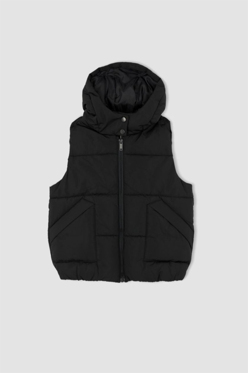 FILLES Noir Gilet Coupe Régulière À capuche Fille