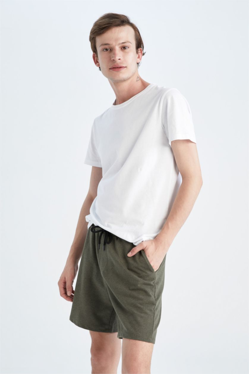 HOMME Kaki Clair Tissu Sweat Fin Short En Tricot