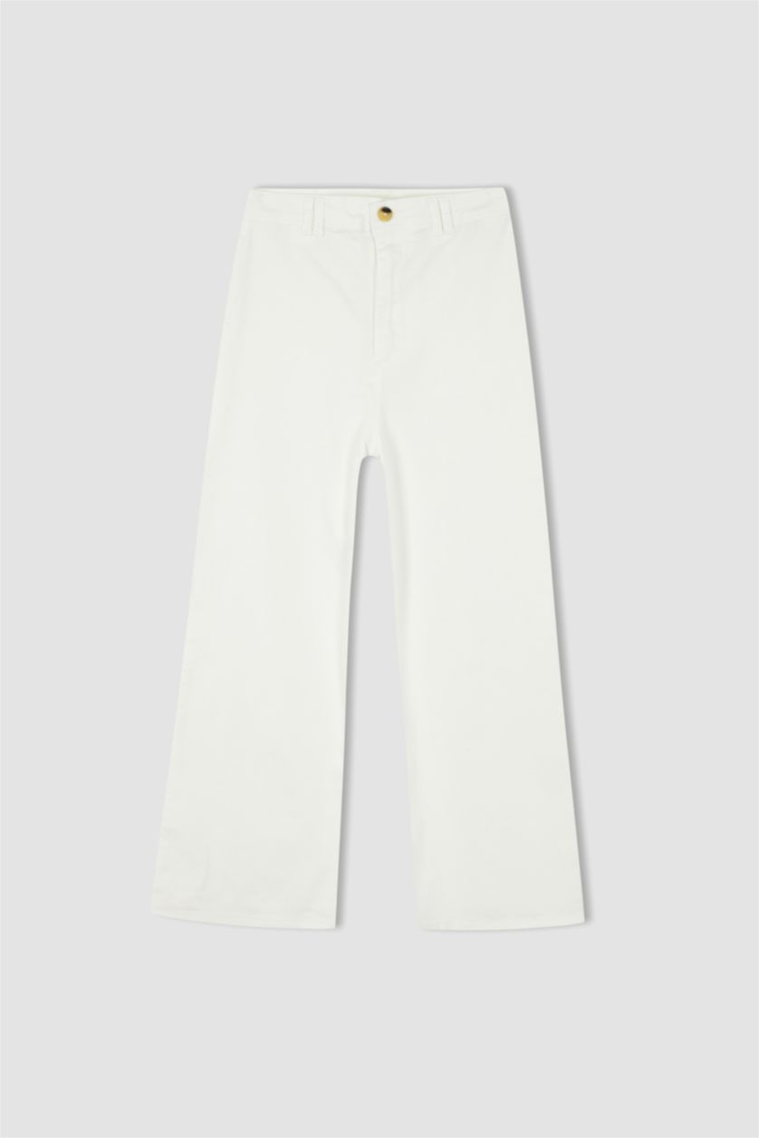 Kadın Beyaz Yüksek Bel Kısa Geniş Paça Pantolon