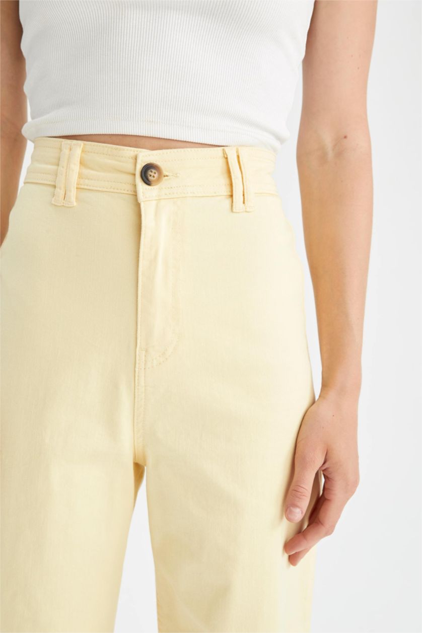 WOMAN Yellow Short Wide Leg Crop Fit Gabardine Trousers