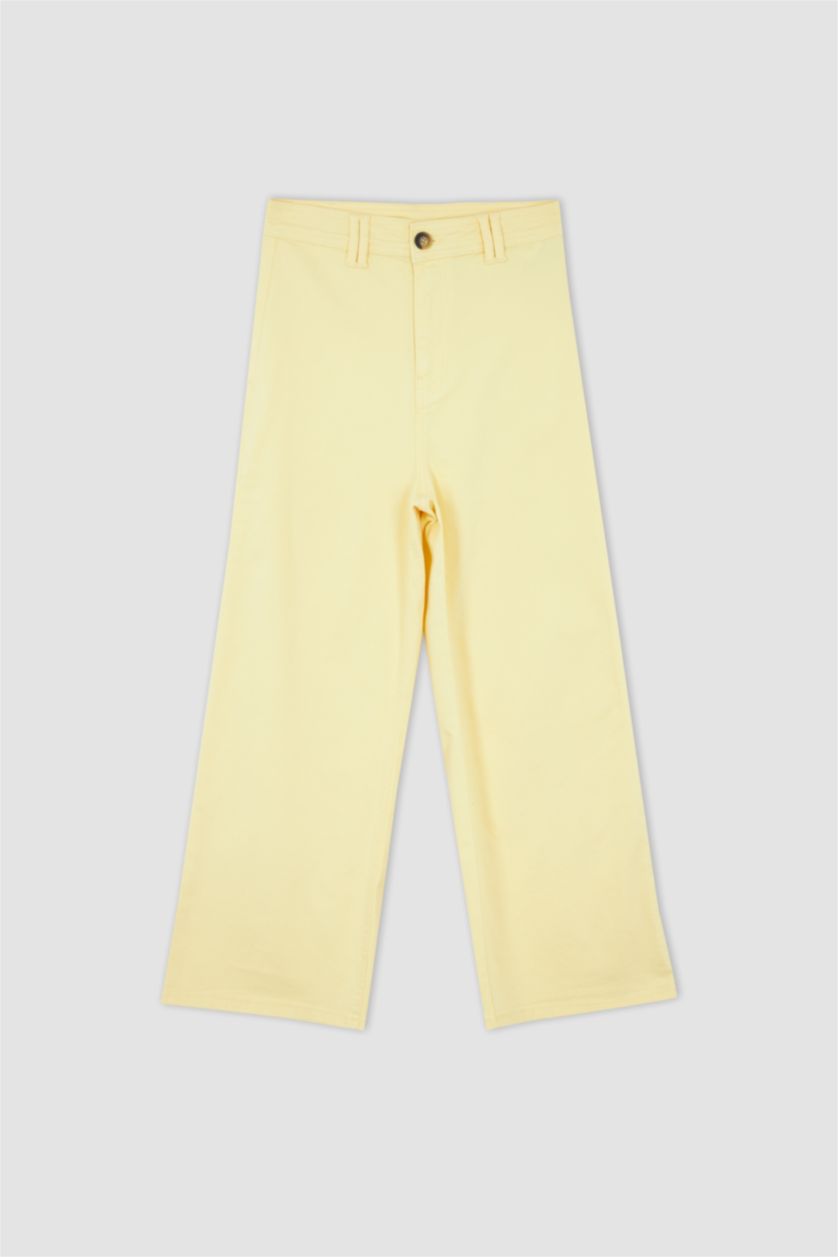 WOMAN Yellow Short Wide Leg Crop Fit Gabardine Trousers