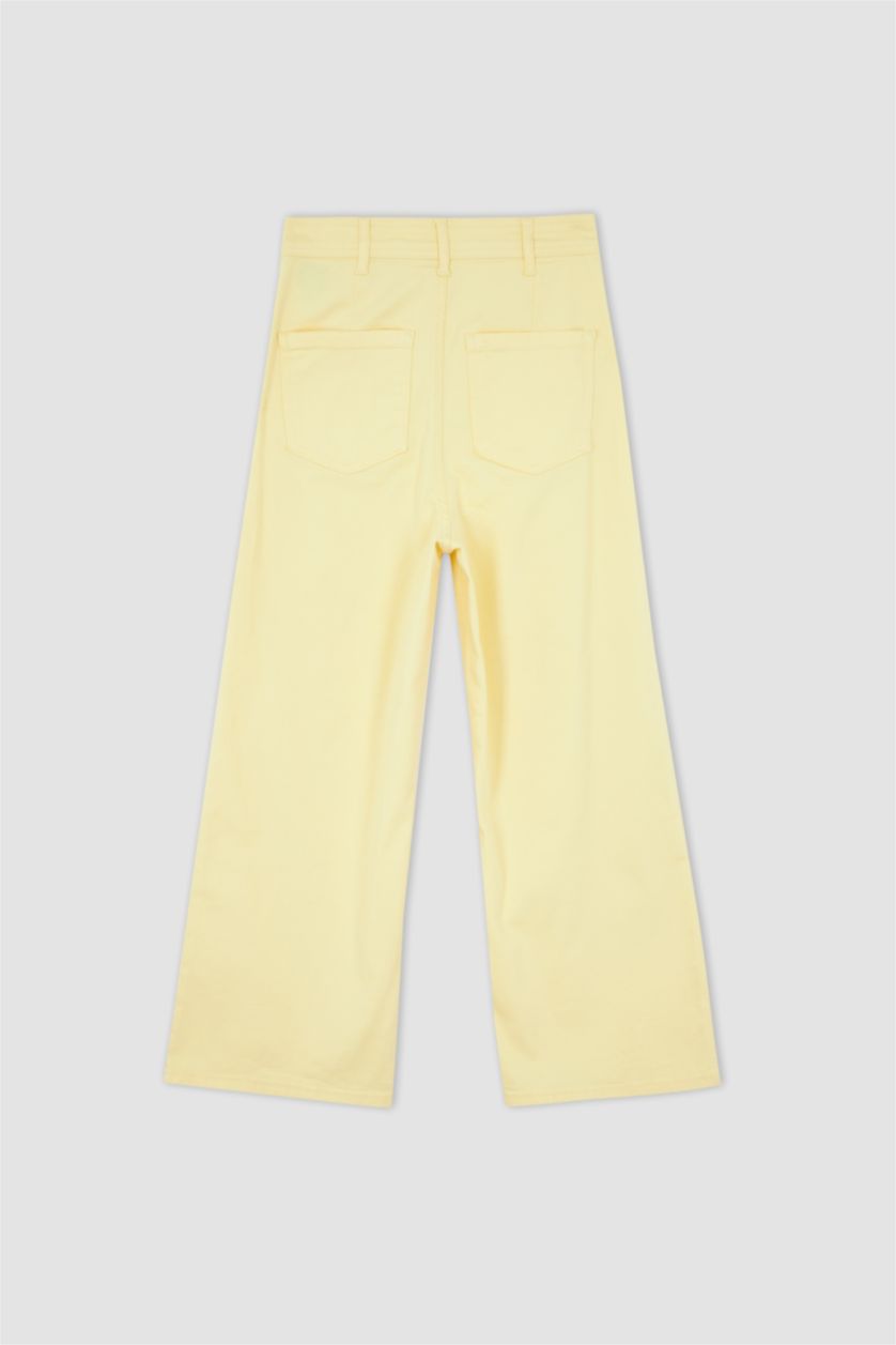WOMAN Yellow Short Wide Leg Crop Fit Gabardine Trousers