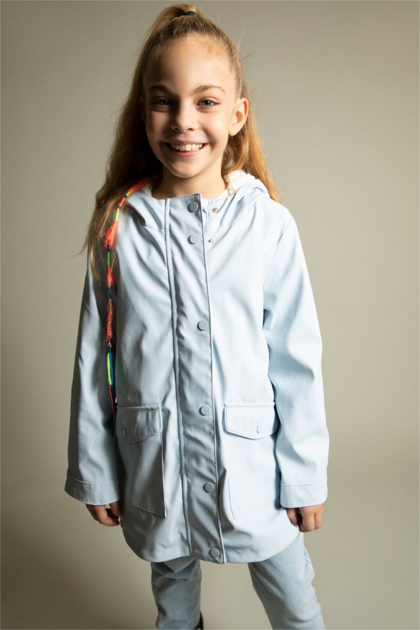 Girls & Teens Light Blue Girl Hooded Plush Raincoat