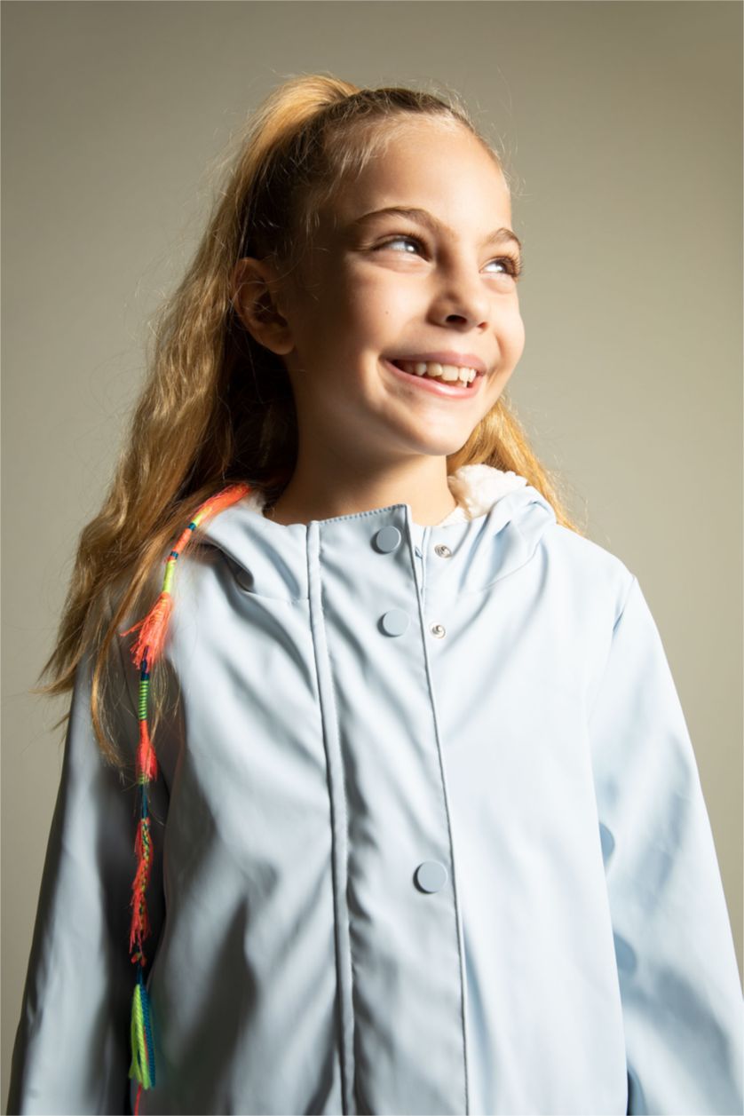 Girls & Teens Light Blue Girl Hooded Plush Raincoat