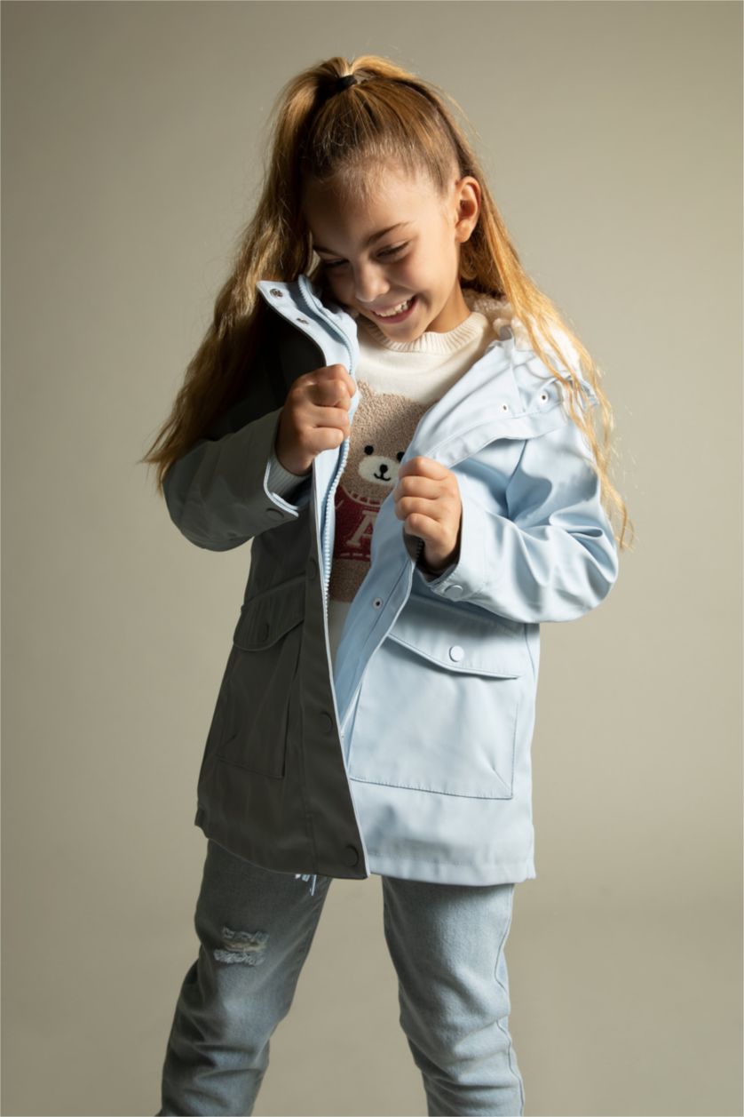 Girls & Teens Light Blue Girl Hooded Plush Raincoat