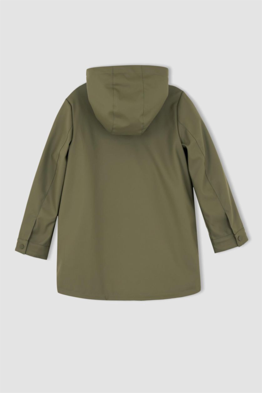 بنات كاكي فاتح معطف مطري بغطاء للرأس