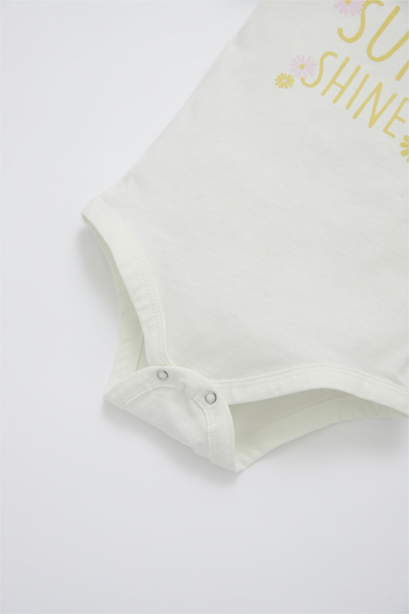 BABY GIRL Ecru Baby Girl New Born Cotton Short Sleeve Snap Fastened Body Hair Band Panties 3 Piece Set