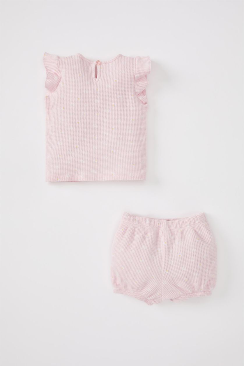 طفلة صغيرة زهري طقم بناتي بيبي شورت و تي شيرت بياقة دائرية وأكمام قصيرة