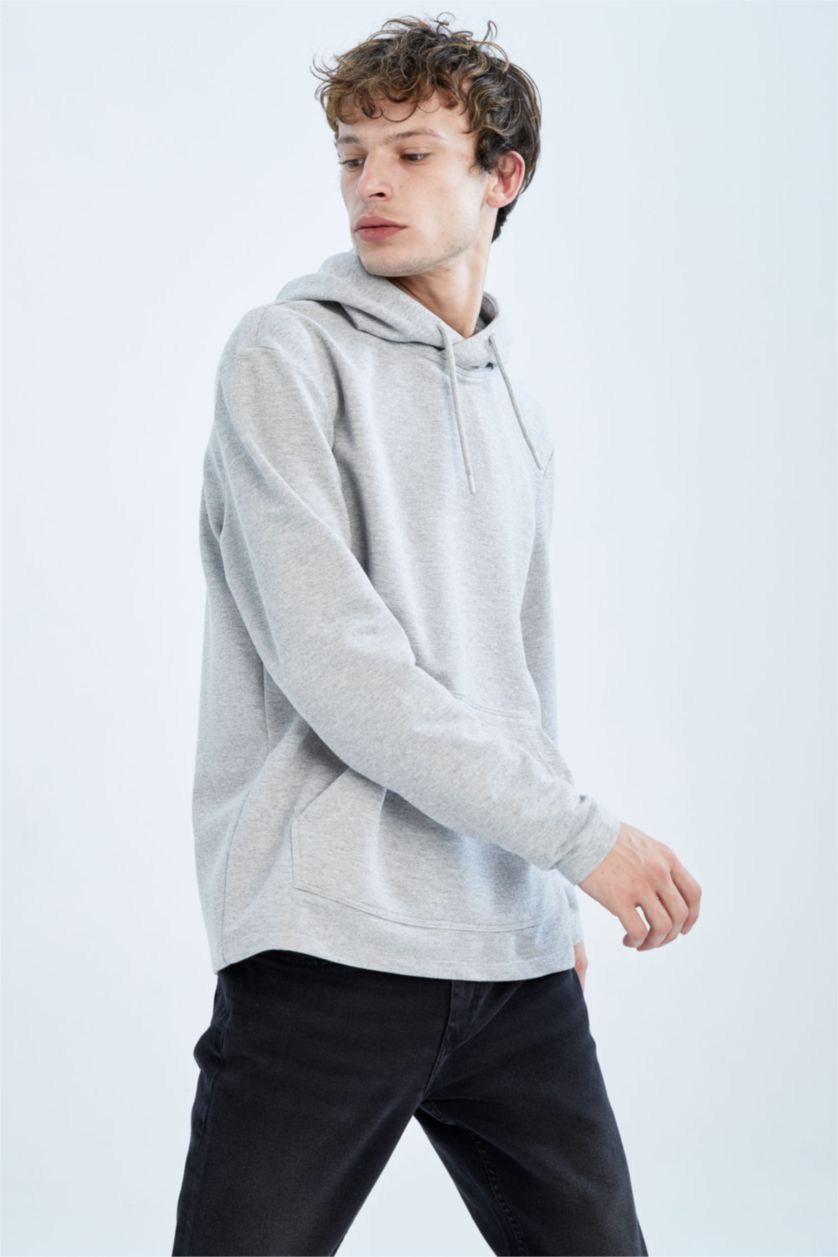 Мужчины Серый меланж Свитшот стандартного кроя с капюшоном с карманом кенгуру