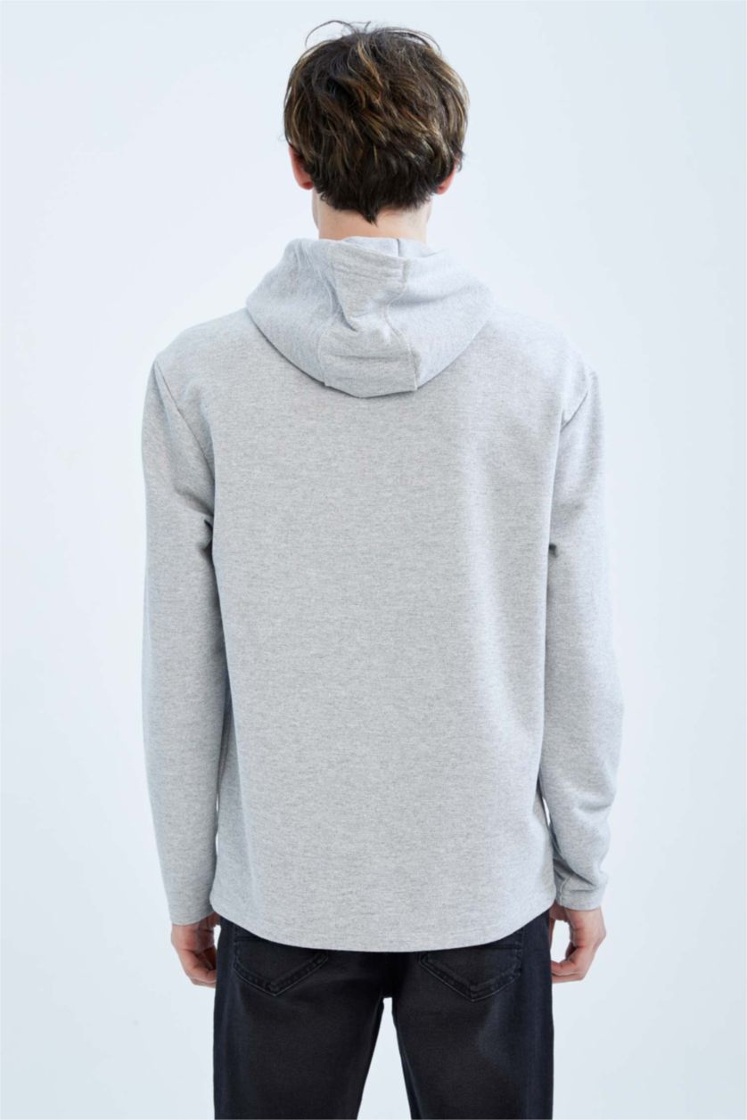 Мужчины Серый меланж Свитшот стандартного кроя с капюшоном с карманом кенгуру