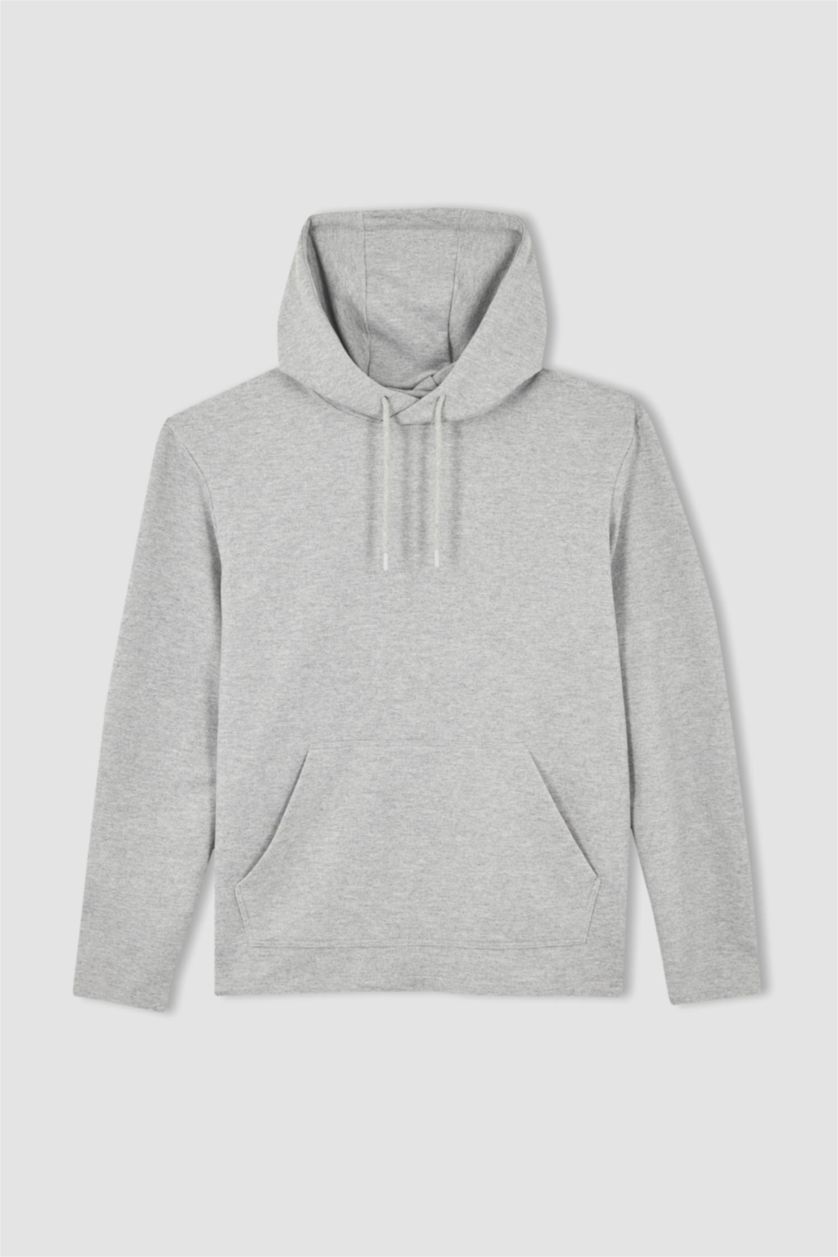 Мужчины Серый меланж Свитшот стандартного кроя с капюшоном с карманом кенгуру